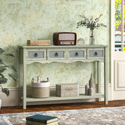 48 Inch Farmhouse Console Table with 2 Drawers and Open Storage Shelf for Hallway - Color: Green