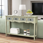 48 Inch Farmhouse Console Table with 2 Drawers and Open Storage Shelf for Hallway - Color: Green