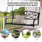 Outdoor 2-Person Metal Porch Swing Chair with Chains-Brown