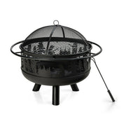 30 Inch Outdoor Wood Burning Fire Pit with Fire Poker and Cooking Grill-Black