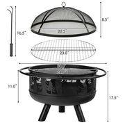 30 Inch Outdoor Wood Burning Fire Pit with Fire Poker and Cooking Grill-Black