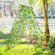 2 Pieces Foldable A-Frame Trellis Plant Supports with Twist Ties-Green - Color: Green