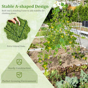 2 Pieces Foldable A-Frame Trellis Plant Supports with Twist Ties-Green - Color: Green