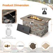 43.5 Inch Rectangle Faux Stone Propane Gas Fire Pit Table with Lava Rock and PVC Cover-Gray