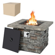 34.5 Inch Square Propane Gas Fire Pit Table with Lava Rock and PVC Cover-Gray - Color: Gray