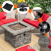 34.5 Inch Square Propane Gas Fire Pit Table with Lava Rock and PVC Cover-Gray - Color: Gray