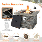 34.5 Inch Square Propane Gas Fire Pit Table with Lava Rock and PVC Cover-Gray - Color: Gray