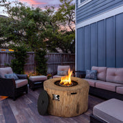 40 Inch Round Propane Gas Fire Pit Table Wood-Like Surface with Laval Rock PVC Cover - Color: Natural