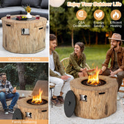 40 Inch Round Propane Gas Fire Pit Table Wood-Like Surface with Laval Rock PVC Cover