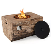 40 Inch Rectangle Propane Fire Pit Table Wood-Like Surface with Lava Rock PVC Cover-Natural