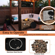 40 Inch Rectangle Propane Fire Pit Table Wood-Like Surface with Lava Rock PVC Cover-Natural