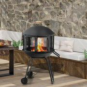 28 Inch Portable Fire Pit on Wheels with Log Grate-Black - Color: Black