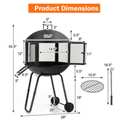 28 Inch Portable Fire Pit on Wheels with Log Grate-Black - Color: Black