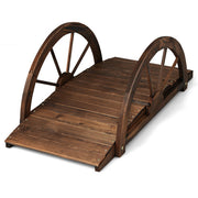 3.3 Feet Wooden Garden Bridge with Half-Wheel Safety Rails-Rustic Brown - Color: Rustic Brown