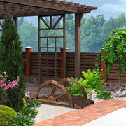 3.3 Feet Wooden Garden Bridge with Half-Wheel Safety Rails-Rustic Brown - Color: Rustic Brown