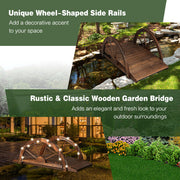 3.3 Feet Wooden Garden Bridge with Half-Wheel Safety Rails-Rustic Brown - Color: Rustic Brown