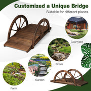 3.3 Feet Wooden Garden Bridge with Half-Wheel Safety Rails-Rustic Brown - Color: Rustic Brown