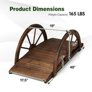 3.3 Feet Wooden Garden Bridge with Half-Wheel Safety Rails-Rustic Brown