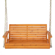 2-Person Wooden Porch Swing with Hanging Chains for Garden Yard-Natural