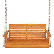 2-Person Wooden Porch Swing with Hanging Chains for Garden Yard-Natural - Color: Natural