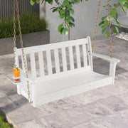 54 Inch HDPE Patio Porch Swing with Cup Holder-White