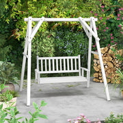 2-Person Wooden Outdoor Porch Swing with 500 lbs Weight Capacity-White - Color: White