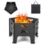 19 Inches Collapsible Portable Plug Fire Pit with Storage Bag - Color: Black