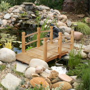 5 Feet Wooden Garden Bridge with Safety Rails-Natural - Color: Natural