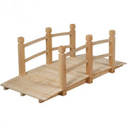 5 Feet Wooden Garden Bridge with Safety Rails-Natural