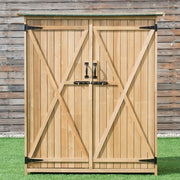 64 Inch Outdoor Wooden Storage Shed with Double Lockable Doors for Backyard