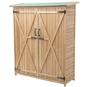 64 Inch Outdoor Wooden Storage Shed with Double Lockable Doors for Backyard - Color: Natural