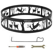 36 Inch Metal Fire Pit Ring Deer with Extra Poker Bonfire Liner for Campfire - Color: Black