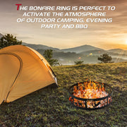 36 Inch Metal Fire Pit Ring Deer with Extra Poker Bonfire Liner for Campfire - Color: Black