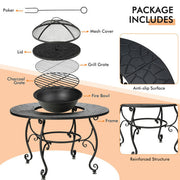 35.5 Feet Patio Fire Pit Dining Table With Cooking BBQ Grate