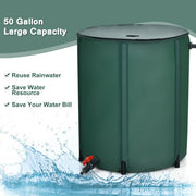 53 Gallon Portable Collapsible Rain Barrel Water Collector - Color: Green