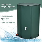 100 Gallon Portable Rain Barrel Water Collector Tank with Spigot Filter - Color: Green