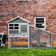 Wooden Rabbit Hutch with Unique Slant Sunlight Panel and Ventilation Door