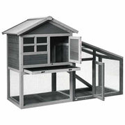 Wooden 56.5 Inch Length Rabbit Hutch with Pull out Tray and Ramp - Color: Gray