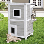 2-Story Wooden Cat House with Escape Door Rainproof