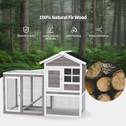 2-Story Wooden Rabbit Hutch with Running Area-Gray - Color: Gray