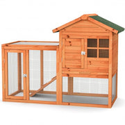 2-Story Wooden Rabbit Hutch with Running Area-Natural - Color: Natural