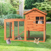 2-Story Wooden Rabbit Hutch with Running Area-Natural - Color: Natural