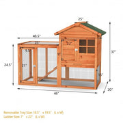 2-Story Wooden Rabbit Hutch with Running Area-Natural - Color: Natural