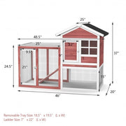 2-Story Wooden Rabbit Hutch with Running Area-White - Color: White