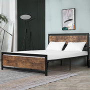 Queen Size FarmHouse Metal Wood Platform Bed Headboard Footboard