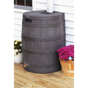Brown Oak 50-Gallon Plastic Rain Barrel with Bottom Spigot