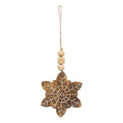 Natural Beaded Distressed Wood Grain Snowflake Ornament  (3 Count Assortment)