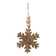 Natural Beaded Distressed Wood Grain Snowflake Ornament  (3 Count Assortment)