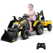 12V 3 in 1 Kids Ride On Excavator with Shovel Bucket and Music-Yellow