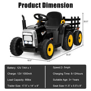 12V Ride on Tractor with 3-Gear-Shift Ground Loader for Kids 3+ Years Old-Black - Color: Black